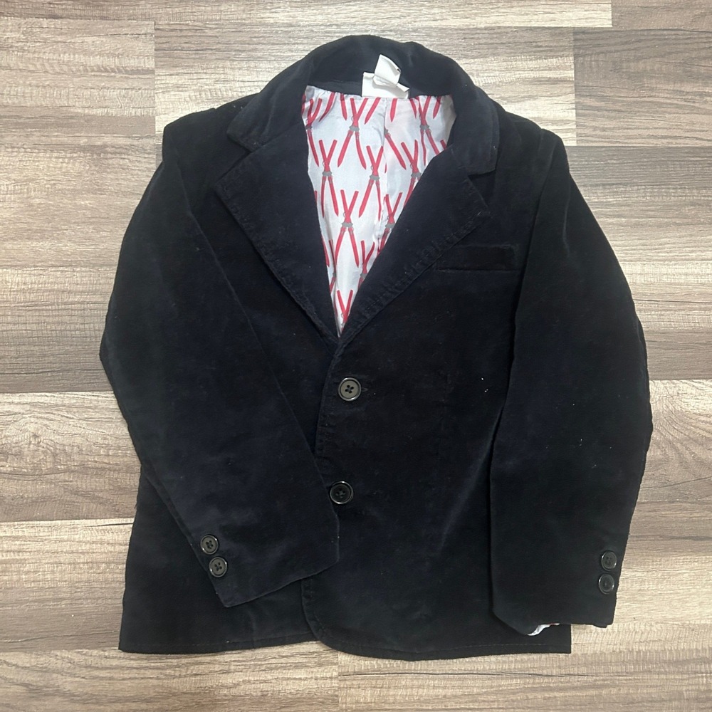 Little Maven Blazer Kids 4-5Y Black Corduroy Ski Print Lining Jacket Preppy Suit